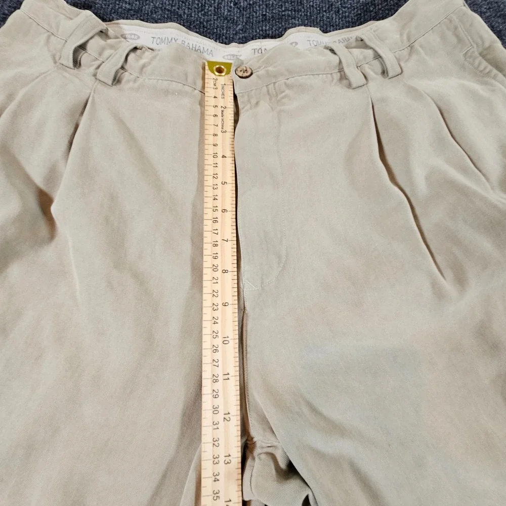 Tommy Bahama Pleated Trousers Mens 38 Tan 100% Silk Relaxed Straight Leg Pants